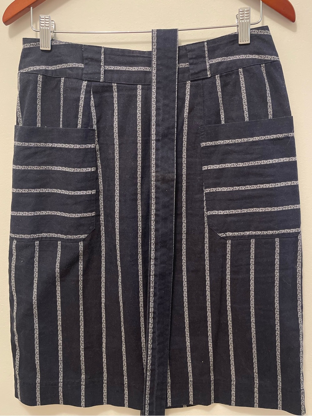 Paraphrase Navy and White Vertical-Stripe Tie-Waist A-Line Skirt - Picture 2 of 9